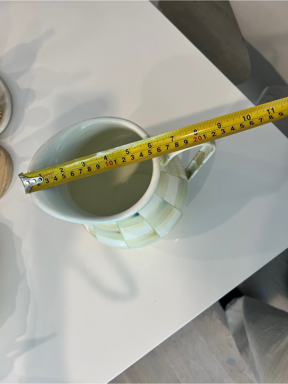 Mackenzie-Childs Checkered Ceramic Pitcher in Cream and Pale Green - Picture 7 of 8